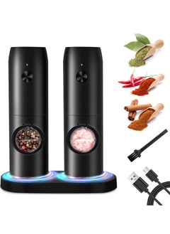 Generic Salt and Pepper Mill Electric Set of 2 with Rechargeable Base, Adjustable Coarseness Spice Mill, Automatic Grinding, LED Light with Cleaning Brush for BBQ Restaurant Kitchen  - Image 1