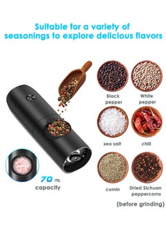 Generic Salt and Pepper Mill Electric Set of 2 with Rechargeable Base, Adjustable Coarseness Spice Mill, Automatic Grinding, LED Light with Cleaning Brush for BBQ Restaurant Kitchen  - Image 2