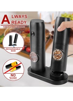 Generic Salt and Pepper Mill Electric Set of 2 with Rechargeable Base, Adjustable Coarseness Spice Mill, Automatic Grinding, LED Light with Cleaning Brush for BBQ Restaurant Kitchen  - Image 4
