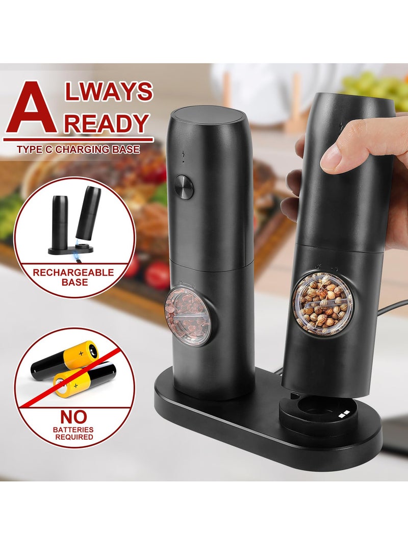 Generic Salt and Pepper Mill Electric Set of 2 with Rechargeable Base, Adjustable Coarseness Spice Mill, Automatic Grinding, LED Light with Cleaning Brush for BBQ Restaurant Kitchen  - Image 4