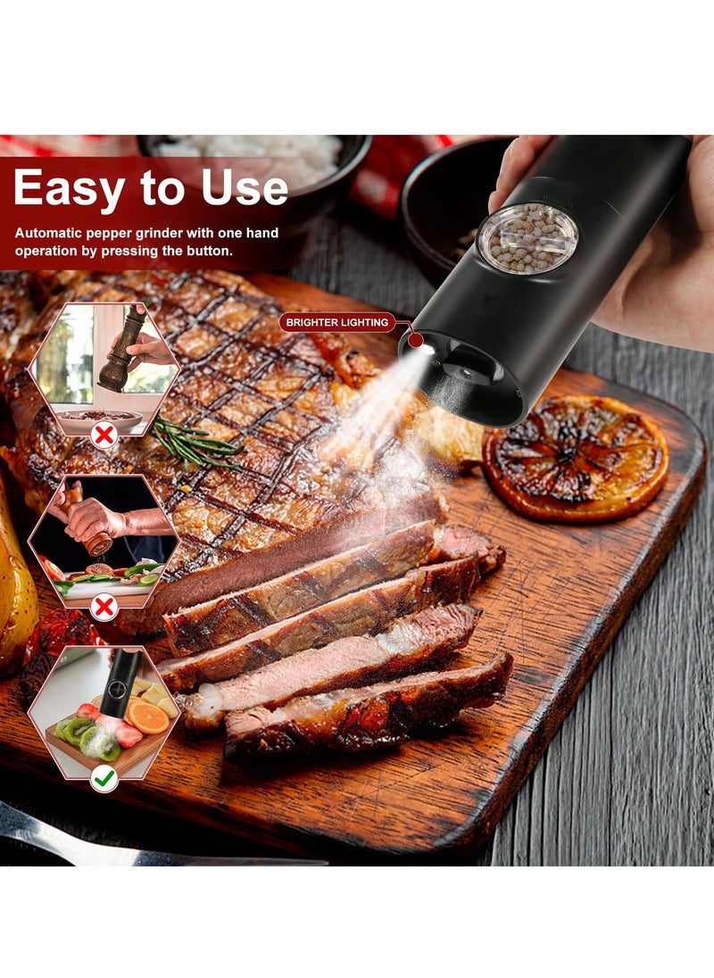 Generic Salt and Pepper Mill Electric Set of 2 with Rechargeable Base, Adjustable Coarseness Spice Mill, Automatic Grinding, LED Light with Cleaning Brush for BBQ Restaurant Kitchen  - Image 3