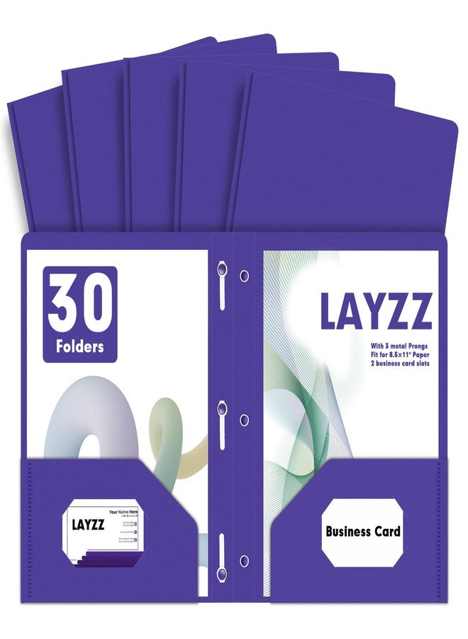 LAYZZ Plastic 2 Pocket Folders with Prongs, 30 Pack, Heavyweight, Letter Size Poly Folders with 3 Metal Prongs Fastener Clips (Purple) - Image 1