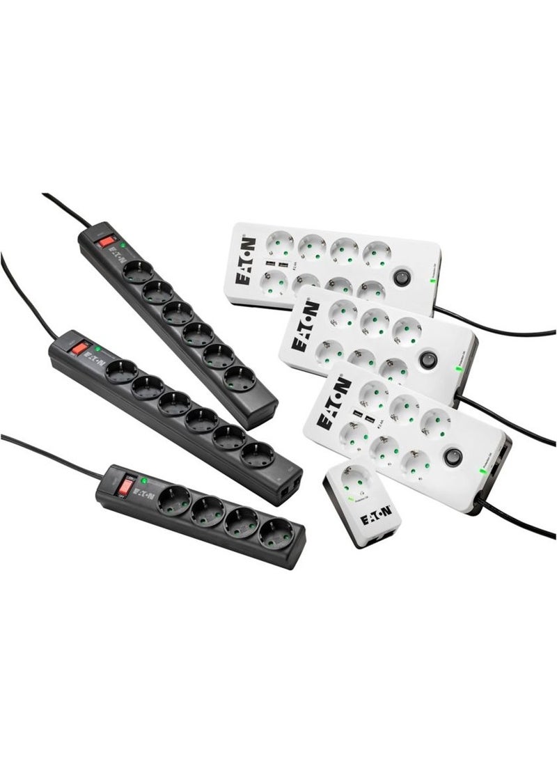 Eaton - 8-Plus Surge Protected Socket and 2 USB Inputs (8-Plus Schuko, phone and TV Protected) Protection Box 8 Tel@ USB DIN-PB8TUD - Image 1