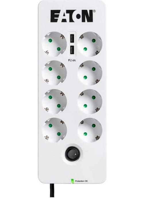 Eaton 8-Plus Surge Protected Socket and 2 USB Inputs (8-Plus Schuko, phone and TV Protected) Protection Box 8 Tel@ USB DIN-PB8TUD  - Image 1