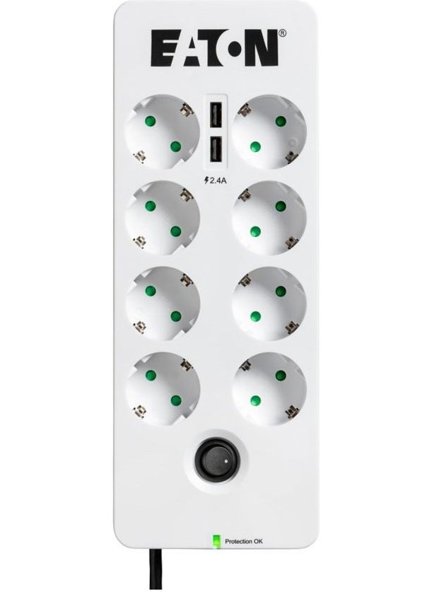 Eaton - 8-Plus Surge Protected Socket and 2 USB Inputs (8-Plus Schuko, phone and TV Protected) Protection Box 8 Tel@ USB DIN-PB8TUD - Image 1