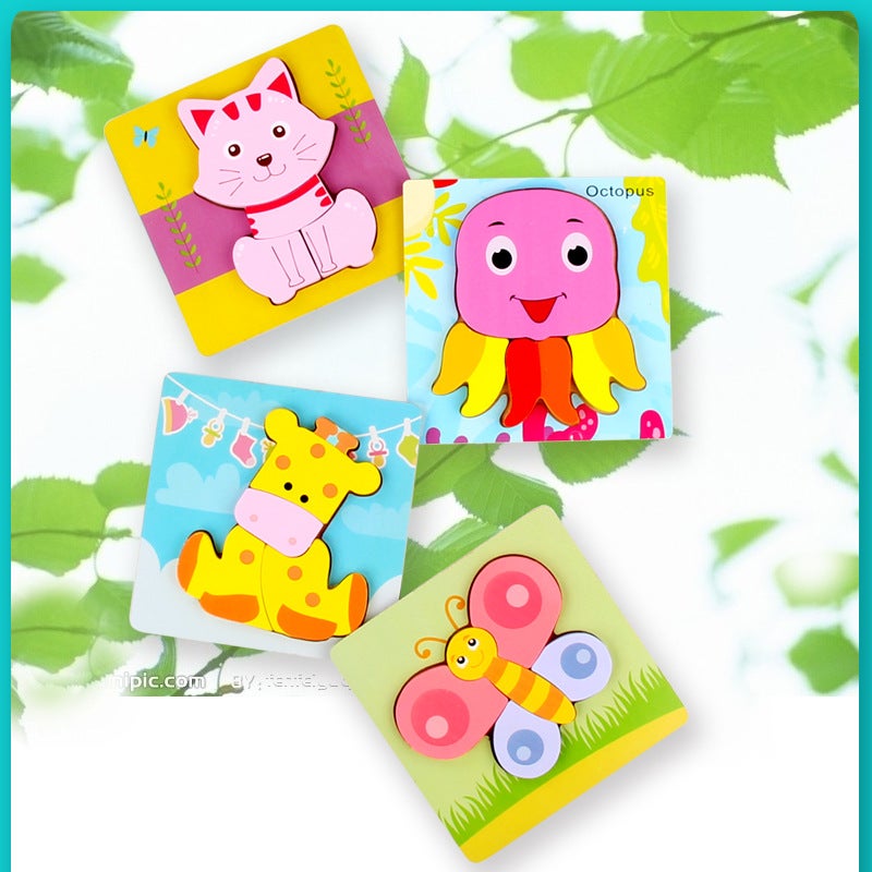 Baby Puzzle 1-2-3 Years Old 6 Wooden 3D Stereo Infant And Toddler Intellectual Development Boys And Girls Early Education Toys Cartoon - Image 4