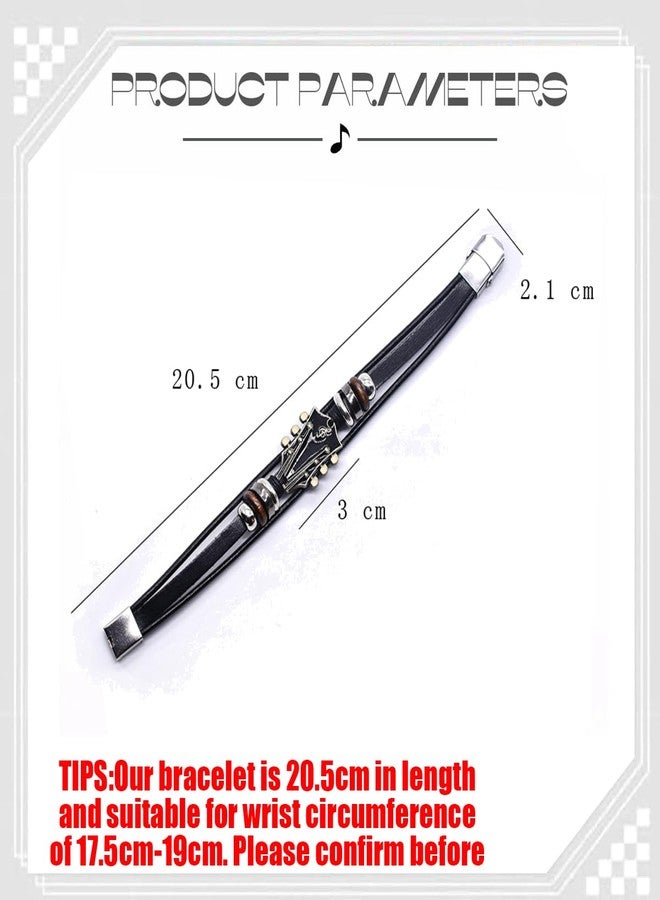 Plexaris Leather Bracelet for Men, Stylish Music Themed Guitar Bracelet, Adjustable Wristband for Casual Wear, Red, Hand Chain Leacther Music Themed Gifts, 20.5 cm - Image 2