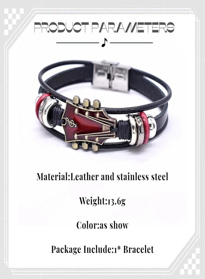 Plexaris Leather Bracelet for Men, Stylish Music Themed Guitar Bracelet, Adjustable Wristband for Casual Wear, Red, Hand Chain Leacther Music Themed Gifts, 20.5 cm - Image 3