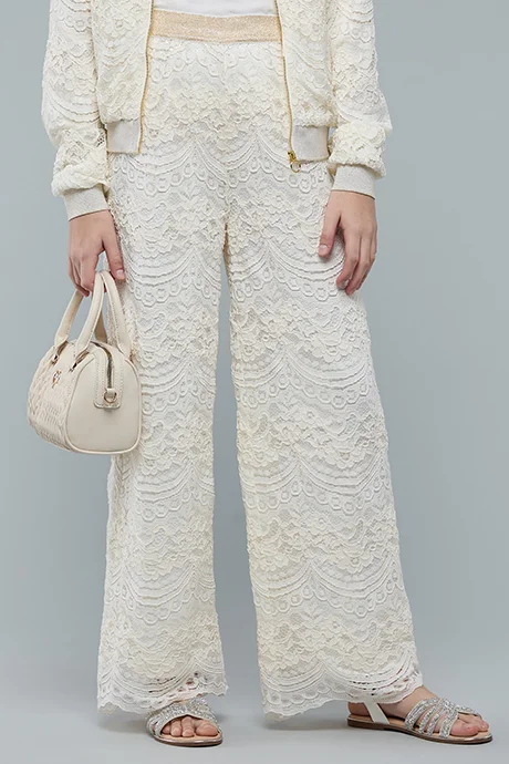 أر أند بي Laced Wide Leg Pants with Elastic Waist