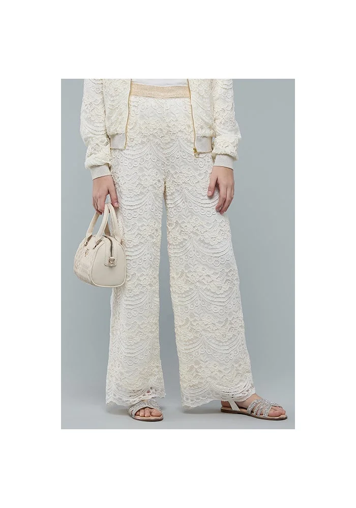 R&b Laced Wide Leg Pants with Elastic Waist
