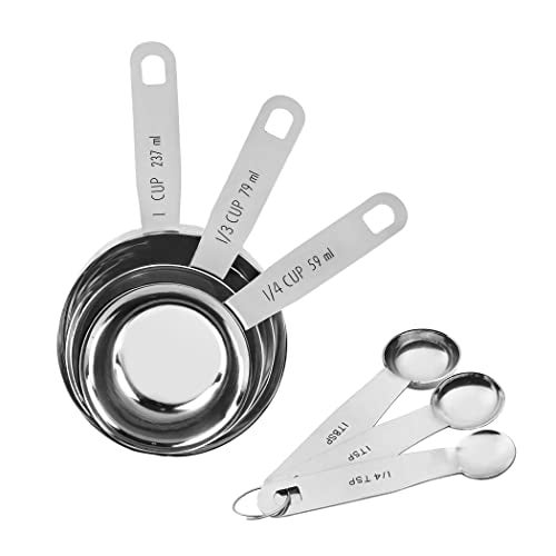 AXIOM Measuring Set of 10 pcs Stainless Steel Professional Quality for Baking, Cooking, 4 Stackable Measuring Cups and 6 Stackable Measuring Spoons with Measurement Engraving Handle - Image 1