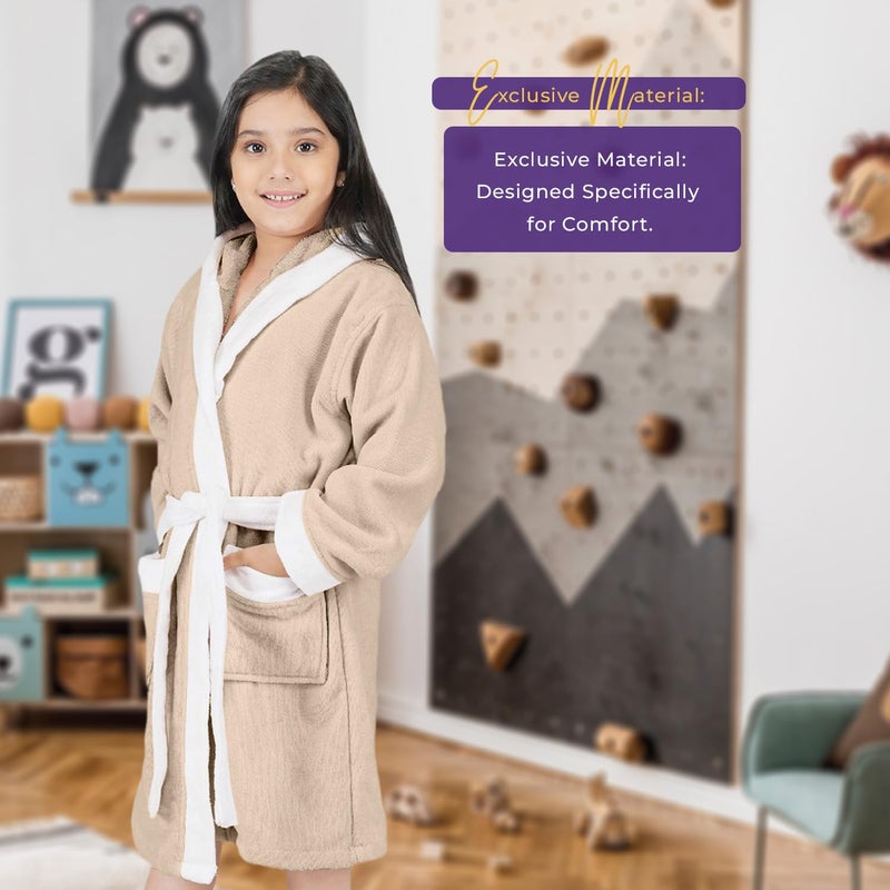 Rangoli Noble 100% Cotton Terry Kids Bathrobe - Beige, 400 GSM, Hooded with Pockets - Image 5
