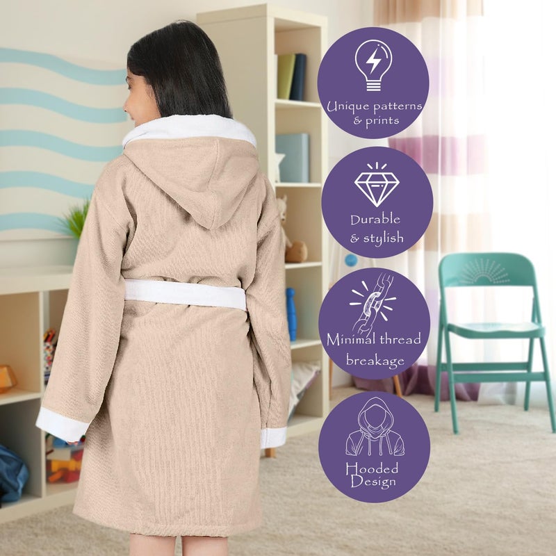 Rangoli Noble 100% Cotton Terry Kids Bathrobe - Beige, 400 GSM, Hooded with Pockets - Image 3