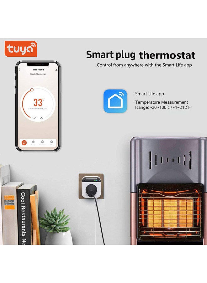 Programmable Smart Wifi Thermostat Plug Outlet Mini Temperature Controller 15A Plug-in Socket APP Control Voice Control Schedule Timer Electric Switch for Heating Cooling Appliances
