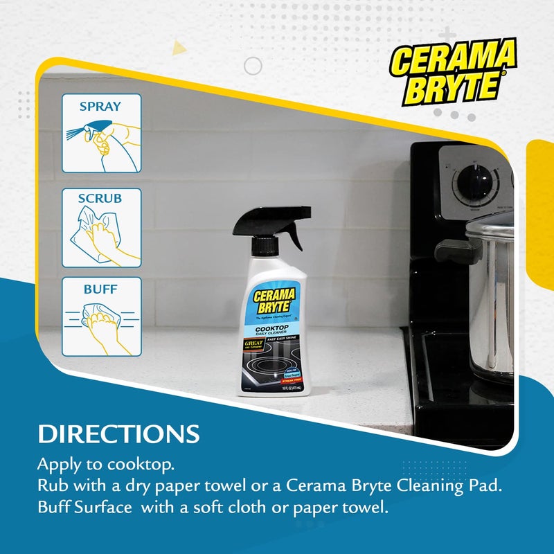 Cerama Bryte Heavy-Duty + Daily Spray Stove Top and Cooktop Cleaner Combo Kit for Glass and Ceramic Surfaces, 16 & 10 Ounces, 2 Pack - Image 4