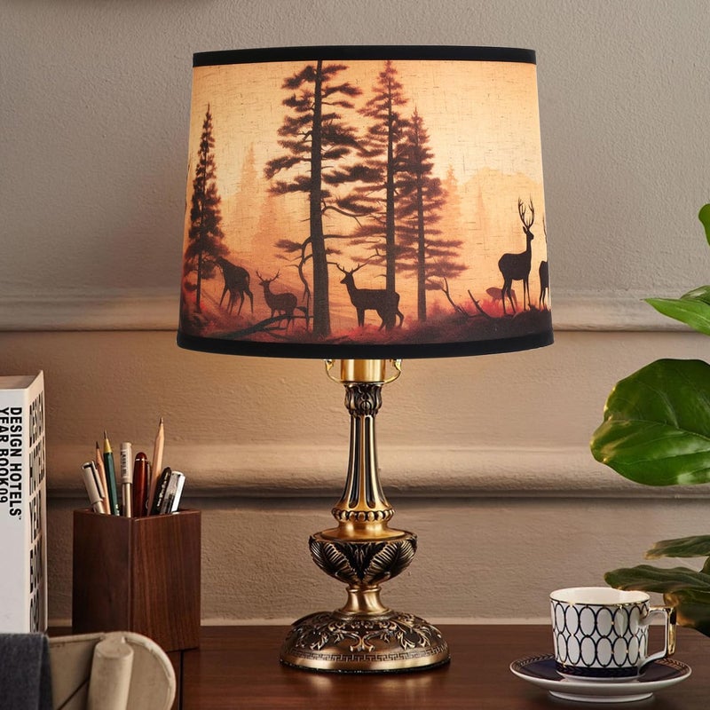 DOLOOTA 1pack Rustic Deer Printed Drum Lamp Shades for Table & Floor Lamps, 11.4"x13"x10" Barrel Brown Lamp Shade For Cabin Lodge Decoration, Easy Assembly Spider Fitter Lampshade(Harp/Finial Not Included) - Image 2