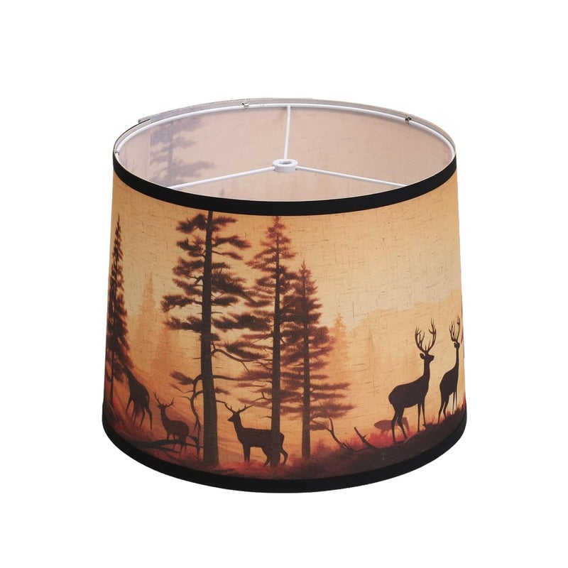 DOLOOTA 1pack Rustic Deer Printed Drum Lamp Shades for Table & Floor Lamps, 11.4"x13"x10" Barrel Brown Lamp Shade For Cabin Lodge Decoration, Easy Assembly Spider Fitter Lampshade(Harp/Finial Not Included) - Image 1