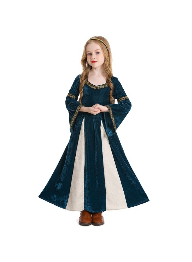 general Girls Retro Medieval Girls Clothing, Halloween Costume Palace Style Trumpet Sleeve Long Dress - Image 2