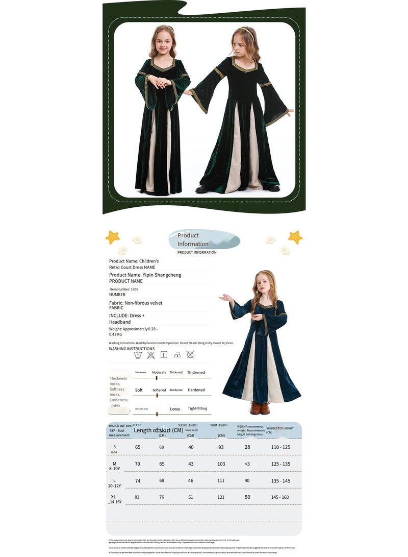 general Girls Retro Medieval Girls Clothing, Halloween Costume Palace Style Trumpet Sleeve Long Dress - Image 4