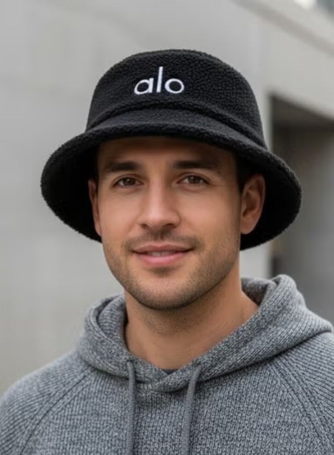 ألو قبعة شتوية فرو ناعم بتصميم Bucket Hat – دافئة وخفيفة – مناسبة للرجال والنساء- اسود - Image 4
