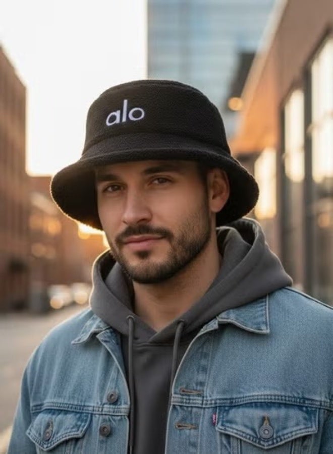ألو قبعة شتوية فرو ناعم بتصميم Bucket Hat – دافئة وخفيفة – مناسبة للرجال والنساء- اسود - Image 2