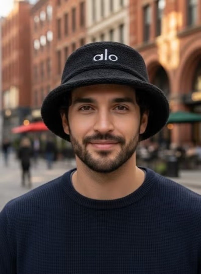 ألو قبعة شتوية فرو ناعم بتصميم Bucket Hat – دافئة وخفيفة – مناسبة للرجال والنساء- اسود - Image 3