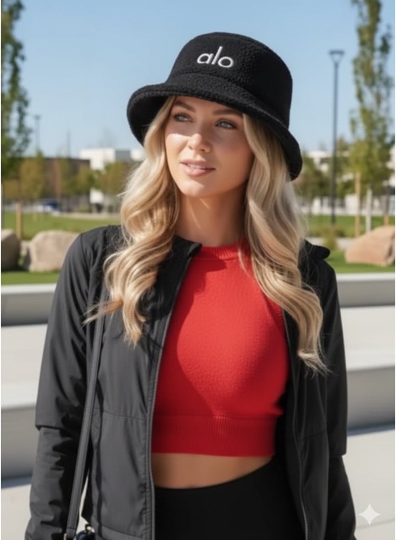 alo Soft fur winter bucket hat – warm and lightweight – suitable for men and women – black - Image 1