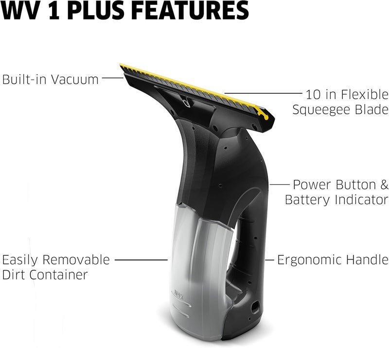 Kärcher WV 1 Plus Black Edition Window Vacuum Squeegee - for Showers, Mirrors, Glass, & Countertops - 10 in. Squeegee Blade - Image 2