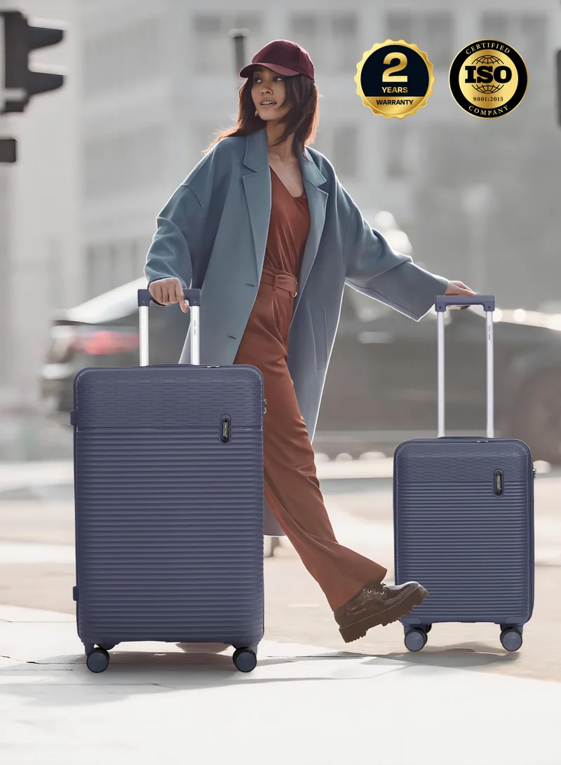 PARAJOHN Parajohn Skyline Series Set of 2 Luggage| Small 10KG & Large 30KG Polypropylene 8 Wheel Trolley Hardsided Travel Suitcase - Navy