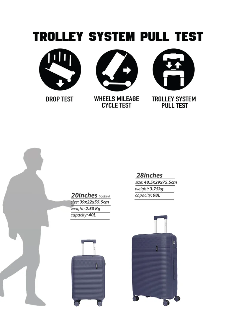 PARAJOHN Parajohn Skyline Series Set of 2 Luggage| Small 10KG & Large 30KG Polypropylene 8 Wheel Trolley Hardsided Travel Suitcase - Navy