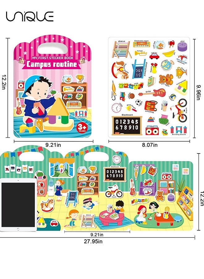 Unique Portable Jelly Quiet Books for Toddlers 3-6,Enlightenment Puzzle Cognitive Paste Book，Reusable Stickers, Quiet Busy Book Preschool Learning Activities Travel Toys for Girls Boys Ages 3-6, Campus Stick - Image 2