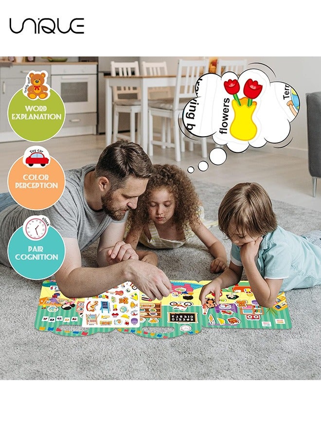 Unique Portable Jelly Quiet Books for Toddlers 3-6,Enlightenment Puzzle Cognitive Paste Book，Reusable Stickers, Quiet Busy Book Preschool Learning Activities Travel Toys for Girls Boys Ages 3-6, Campus Stick - Image 4