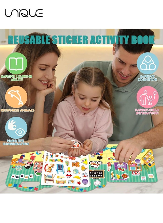 Unique Portable Jelly Quiet Books for Toddlers 3-6,Enlightenment Puzzle Cognitive Paste Book，Reusable Stickers, Quiet Busy Book Preschool Learning Activities Travel Toys for Girls Boys Ages 3-6, Campus Stick - Image 5