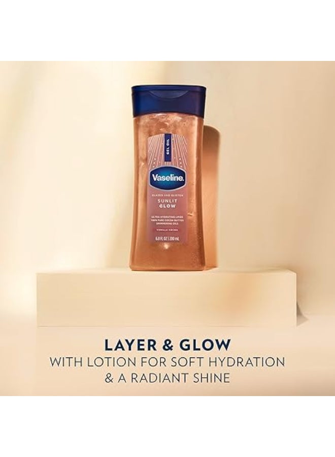 Vaseline Glazed and Glisten Sunlit Glow Body Gel Oil Vanilla Cocoa Shimmering with Ultra-Hydrating Lipids and 100% Pure Cocoa Butter 200 ml - Image 2