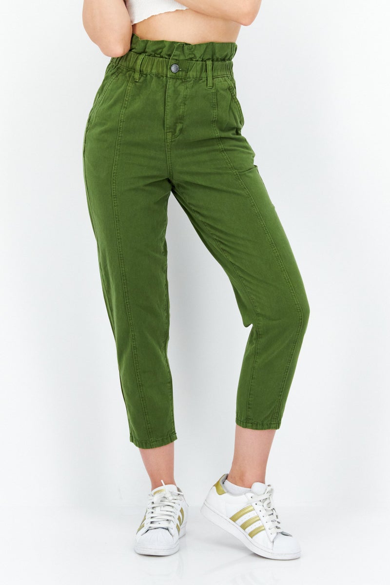 Blank NYC Women Regular FIt High Rise Straight Leg Trouser Pants, Olive - Image 1