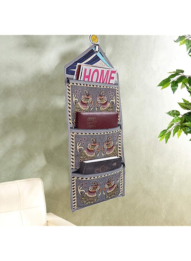 Kuber Industries Cotton Wall Hanging Magazine Letter Holder Grey - Image 4