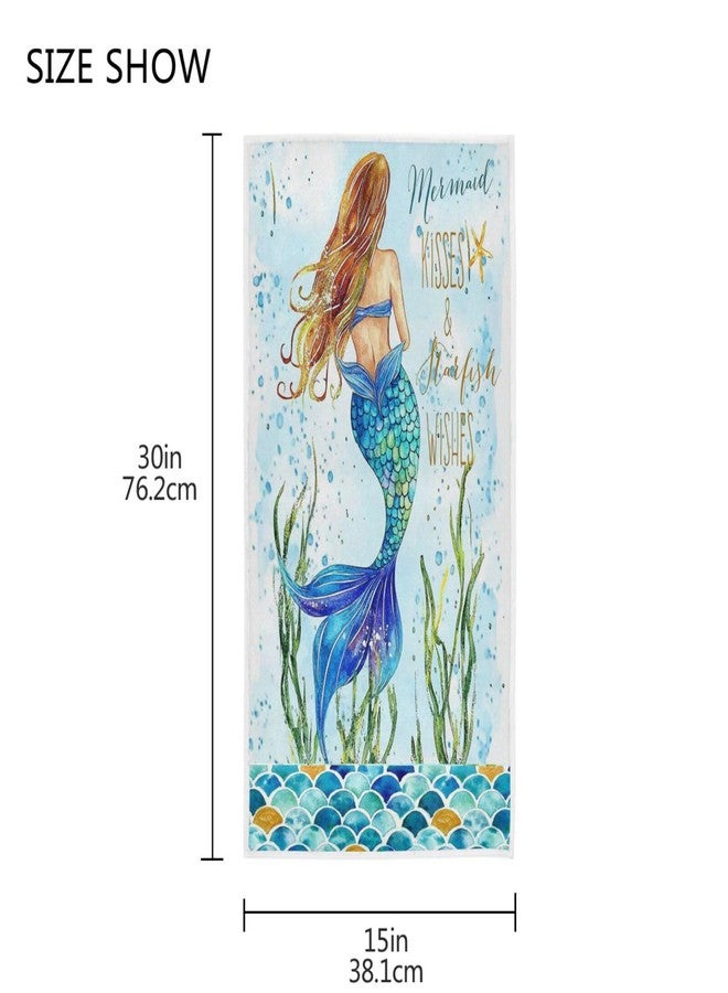 Pfrewn Retro Mermaid Summer Hand Towels 16x30 IN Fish Scales Shell Nautical Bathroom Towel Soft Absorbent Ocean Sea Underwater Starfish Blue Bath Towel Kitchen Dish Guest Towel Home Bathroom Decorations - Image 3