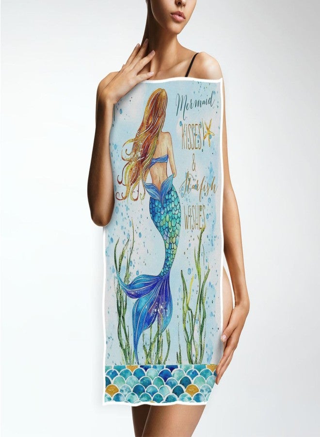 Pfrewn Retro Mermaid Summer Hand Towels 16x30 IN Fish Scales Shell Nautical Bathroom Towel Soft Absorbent Ocean Sea Underwater Starfish Blue Bath Towel Kitchen Dish Guest Towel Home Bathroom Decorations - Image 4