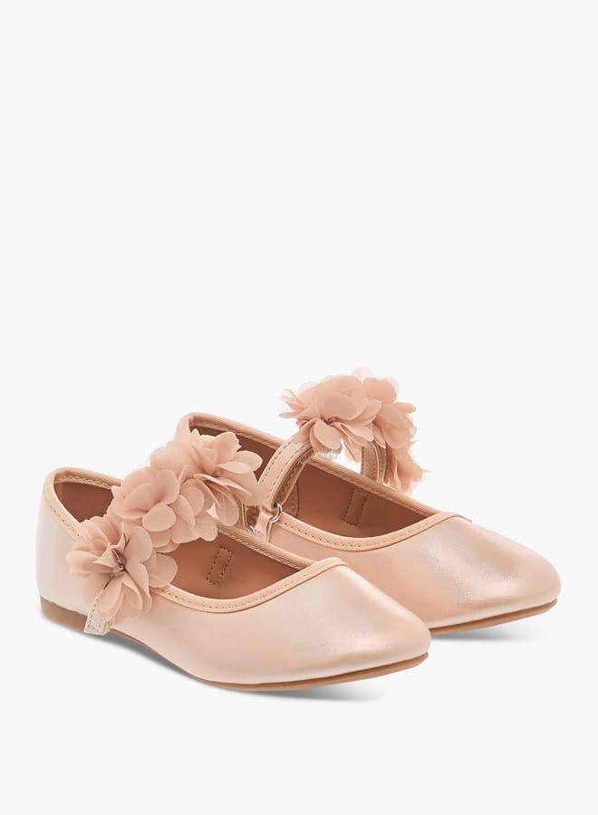 Flora Bella By Shoexpress Girls Flower Applique Ballerina Shoes with Hook and Loop Closure Ramadan Collection - Image 3
