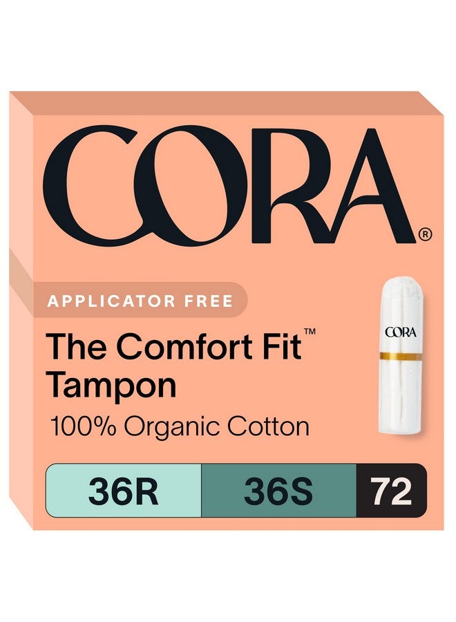 cora Cora 100% Organic Cotton Non-Applicator Tampons | Ultra-Absorbent, Unscented, Natural, Non-Toxic, Applicator Free | Eco-Conscious (72 R/S Tampons) - Image 1