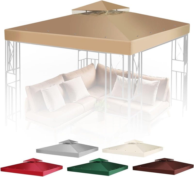Flexzion 8x8 Gazebo Canopy Replacement Top Waterproof Cover - Outdoor Gazebo Canopy Cover - Double Tier UV30 Cover for Canopies, Garden, Patio, Yard Tent (Beige) - Image 1