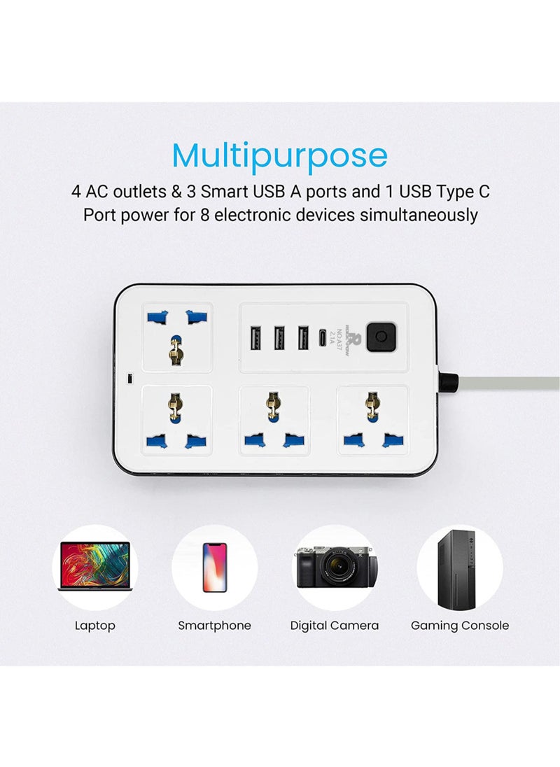 Rock Pow 5 meters Universal Extension Cord with 4 Power Socket and 3 USB Slots 5 meter 4 Way Power Strip with USB type C PD Charging slot Extension Lead 5 meter  - Image 4