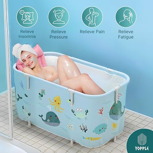 Yopple Bath tub for adult for bathroom Tub for Home SPA, Maintains Hot & Cold Temperature, Drainage Hole, Thickened Layer for Hot and ice bath tub for adults (Blue Fish) - Image 2