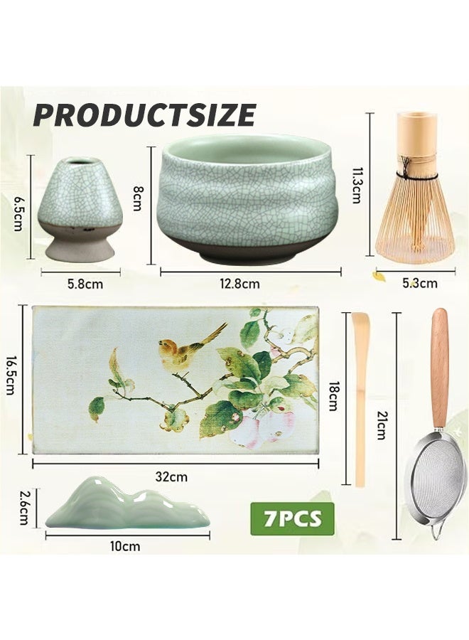 7-Piece Matcha Tools Kit, Japanese Tea Set Gift Box, Includes Matcha Latte Cup Bowl Bamboo Whisk Scoop Holder Stainless Steel Sifter And Waterproof Mat  - Image 2