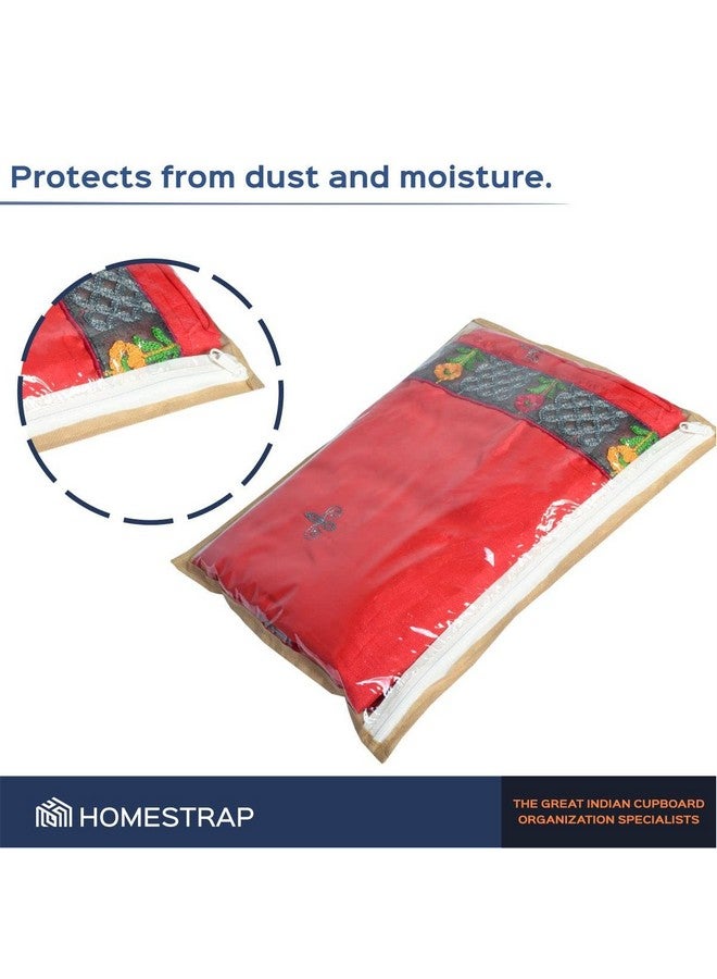 HomeStrap مجموعة هومستراپ من 25 غلاف ساري فردي | قمة شفافة، قابلة للطي وإغلاق بسحاب | حقيبة تخزين الملابس ومنظم خزانة | منظمات مقاومة للغبار والرطوبة | بيج - Image 5