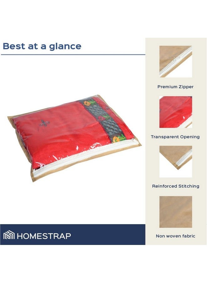 HomeStrap مجموعة هومستراپ من 25 غلاف ساري فردي | قمة شفافة، قابلة للطي وإغلاق بسحاب | حقيبة تخزين الملابس ومنظم خزانة | منظمات مقاومة للغبار والرطوبة | بيج - Image 3