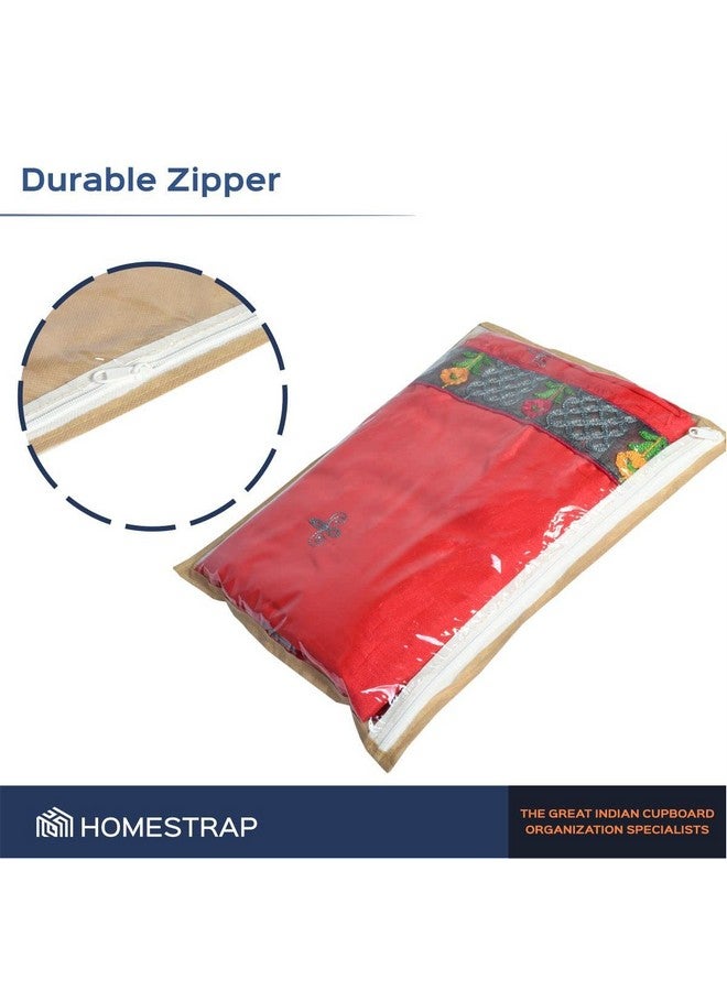 HomeStrap مجموعة هومستراپ من 25 غلاف ساري فردي | قمة شفافة، قابلة للطي وإغلاق بسحاب | حقيبة تخزين الملابس ومنظم خزانة | منظمات مقاومة للغبار والرطوبة | بيج - Image 4