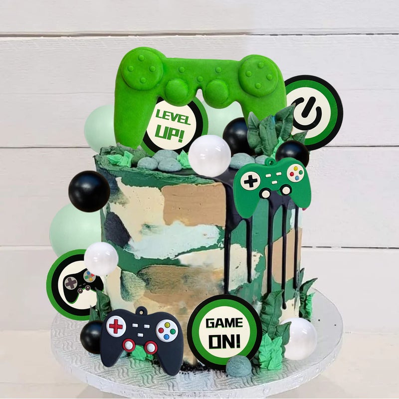 TOSPARTY 19PCS Video Game Themes Cake Toppers Game Controllers Cake Decorations Gaming Party Decoration for Man Or Gaming Party Cake Decoration (Green) - Image 5