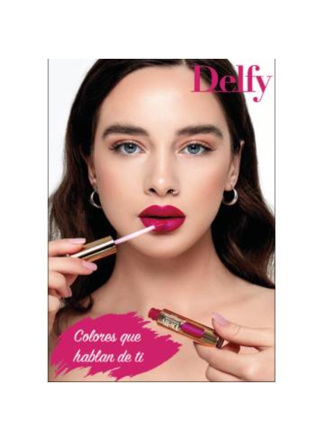 Delfy Lipfix Gold Liquid Lipstick Color Fuchsia Rosa 8g - Image 3