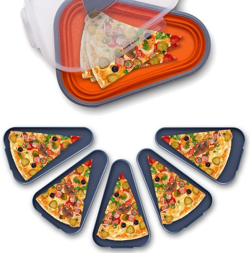 LOOKMINT Pizza Storage Container Expandable Collapsible Pizza Slice Storage Container with 5 Microwavable Serving Trays BPA Free Microwave Dishwasher Safe 1pcs Red - Image 1